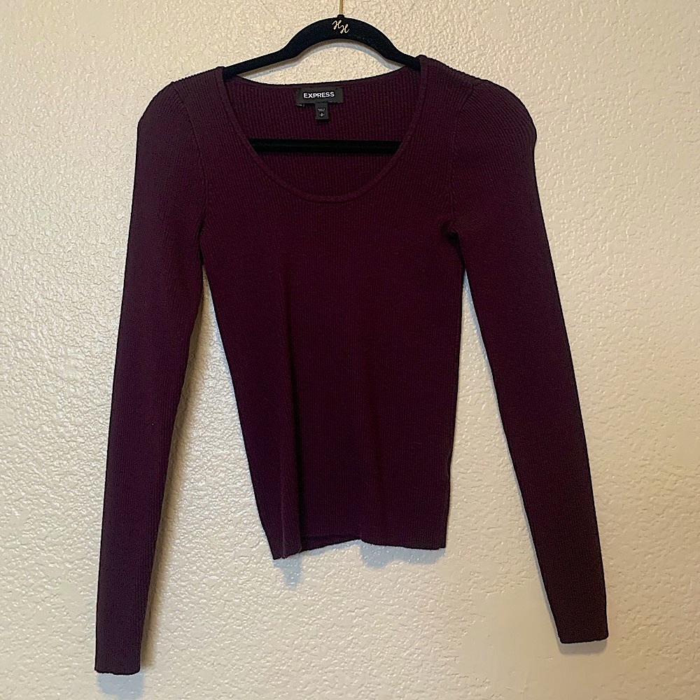 S Express scoop neck ribbed sweater - beautiful plum / maroon color for fall